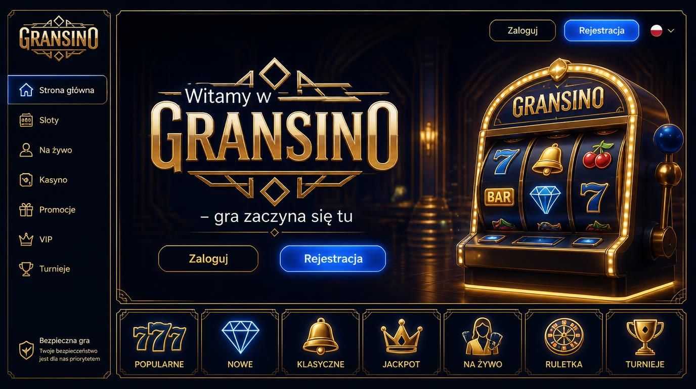 Interfejs powitalny aplikacji Gransino, czysty i intuicyjny