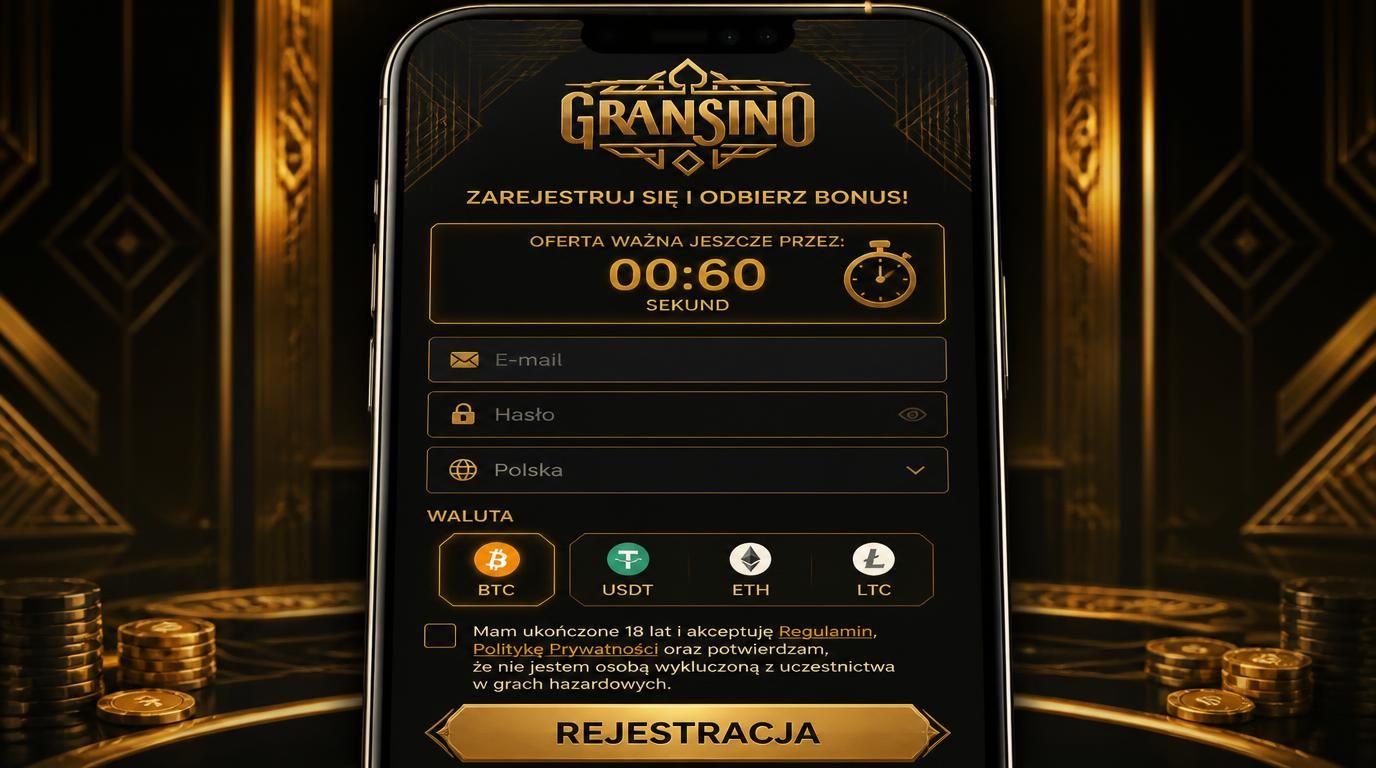 Formularz rejestracji na urządzeniu mobilnym z ikonami kryptowalut i odliczaniem czasu